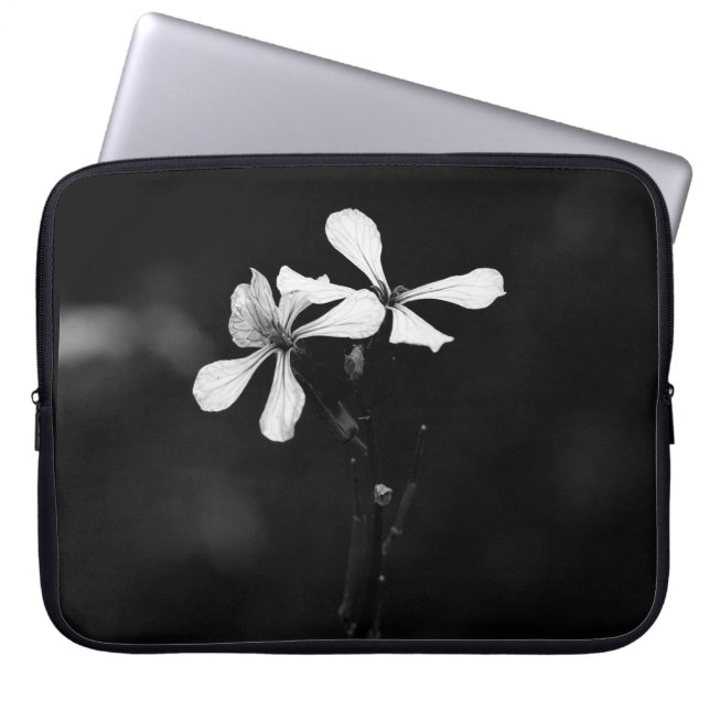 Housse Pour Ordinateur Portable floral noir et blanc minimaliste (Devant)