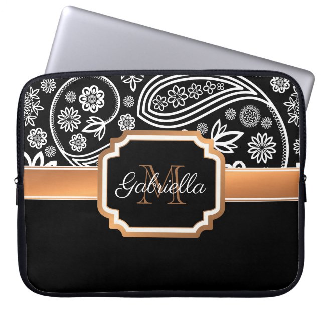 Housse Pour Ordinateur Portable Floral noir et or (Devant)