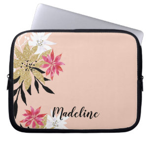 Housse Pour Ordinateur Portable Floral rose et blanc personnalisé