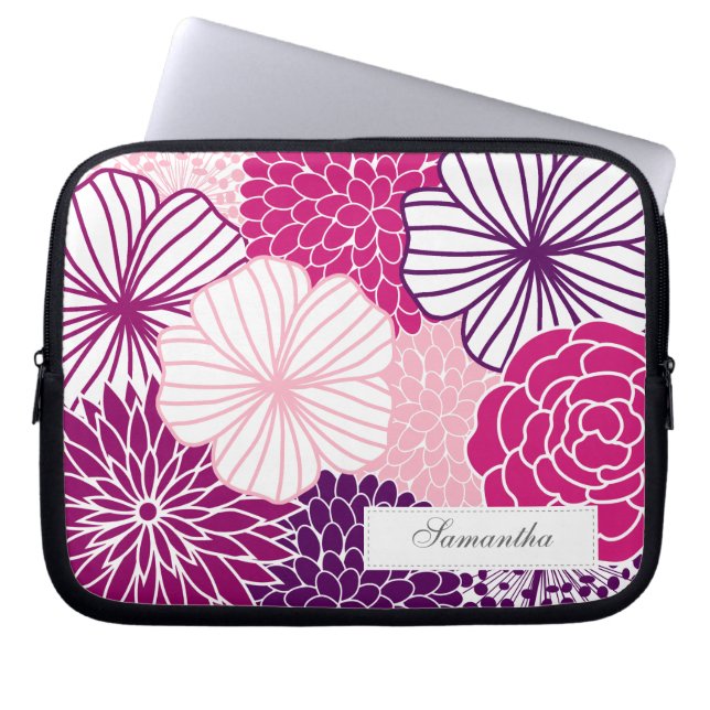 Housse Pour Ordinateur Portable Floral rose et violet (Devant)