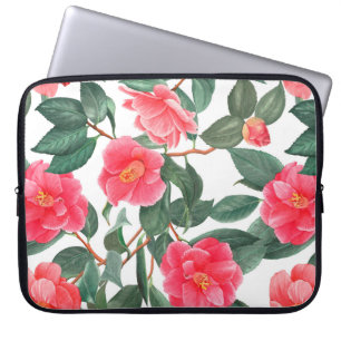 Housse Pour Ordinateur Portable Floral sans couture motif, fleurs de camélia rouge