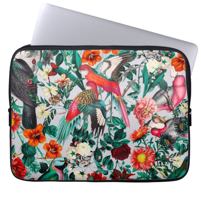 HOUSSE POUR ORDINATEUR PORTABLE FLORALE ET OISEAUX XIV-II (Devant)