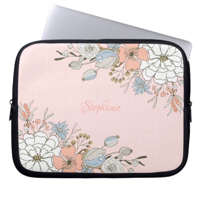 Housse Pour Ordinateur Portable Flore bleu rose pâle Personnalisé (Devant)