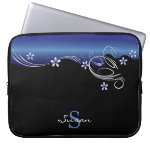 Housse Pour Ordinateur Portable Flore élégant en Sapphire Bleu et Noir