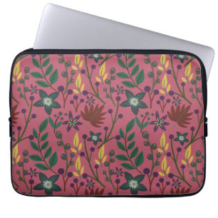 Housse Pour Ordinateur Portable Flore sans couture motif fleurs rose feuille branc