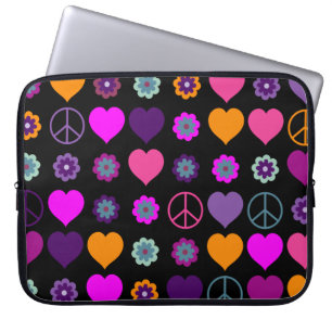 Housse Pour Ordinateur Portable Flower Power Heart Peace Motif + votre backgr.