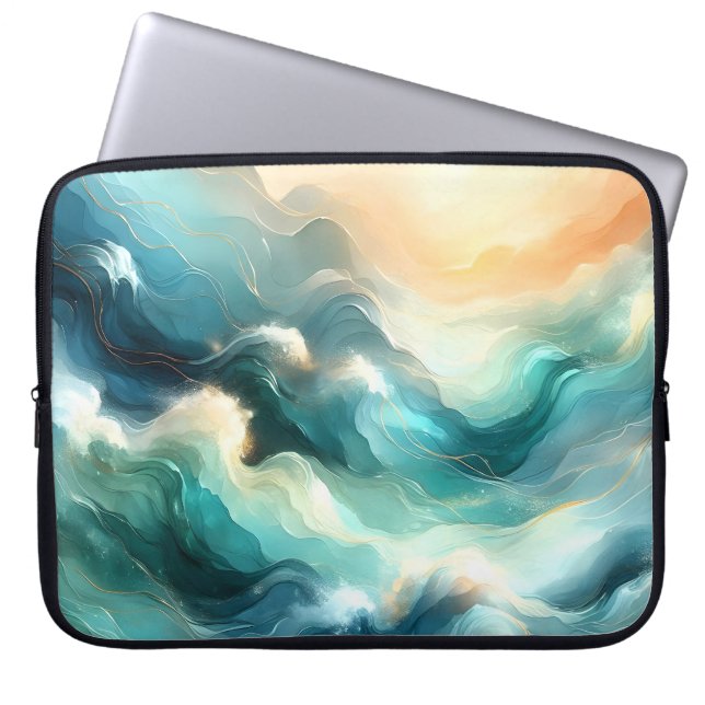 Housse Pour Ordinateur Portable Flux d'océan doré Vagues abstraites (Devant)