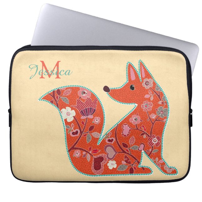 Housse Pour Ordinateur Portable Folk Art Flower Motif Fox (Devant)