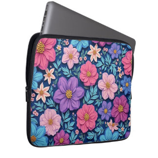 Housse Pour Ordinateur Portable Fond floral, rose et violet,