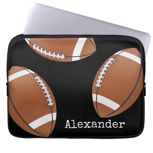 Housse Pour Ordinateur Portable Football noir au nom monogrammé (Devant)