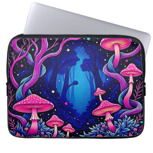 Housse Pour Ordinateur Portable Forêt de champignons rose néon Art