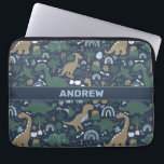 Housse Pour Ordinateur Portable Forêt de dinosaures rustique Préhistorique Personn<br><div class="desc">Rustique Dinosaur Forêt Préhistorique Motif personnalisé. Décor de dinosaures marron,  vert,  bleu et masculine avec arc-en-ciel,  volcans et autres détails préhistoriques.</div>