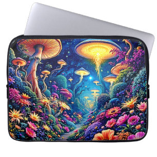 Housse Pour Ordinateur Portable Forêt de fleurs mystiques sous les étoiles
