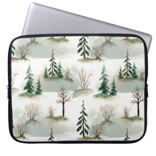 Housse Pour Ordinateur Portable Forêt d'hiver : Flou vert à main