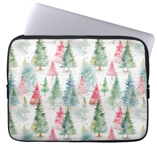 Housse Pour Ordinateur Portable Forêt, Red Green Pine Trees (Devant)