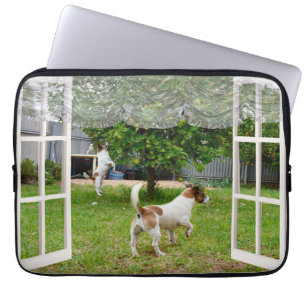 Housse Pour Ordinateur Portable Fox Terriers Jouer À L'Extérieur De Ma Fenêtre, Po
