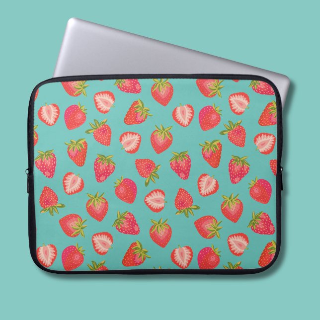 Housse Pour Ordinateur Portable Fraises d'été (Strawberry fruit mint green summer fruit laptop sleeve)