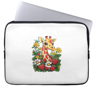 Housse Pour Ordinateur Portable Fraises et fleurs de girafe Gira mignonne graphiqu