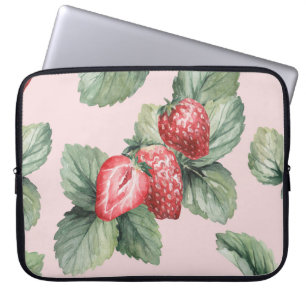 Housse Pour Ordinateur Portable Fraises mûres d'été : Aquarelle rose