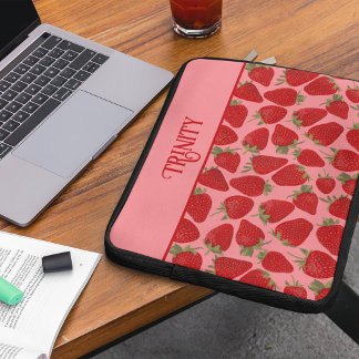 Housse Pour Ordinateur Portable Fraises rouges mûres sur rose Personnalisé