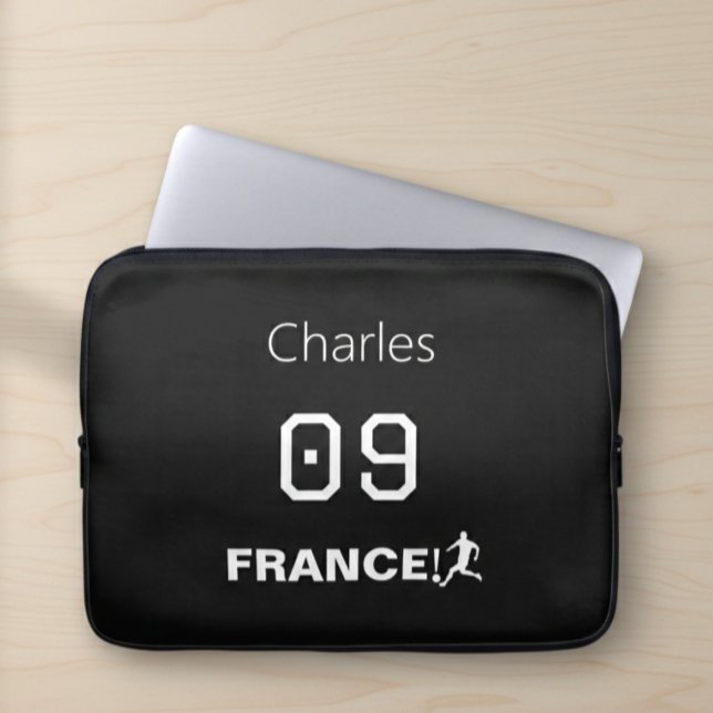 Housse Pour Ordinateur Portable France Soccer Custom Monogram Black White (Créateur téléchargé)