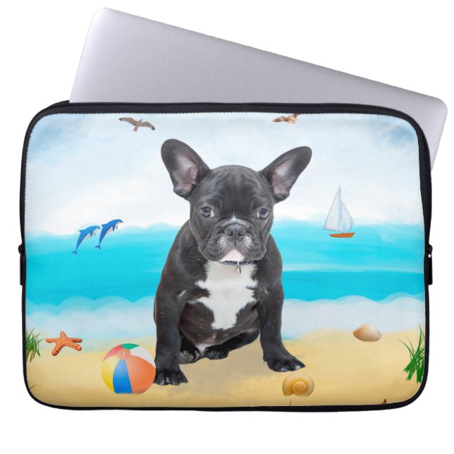 Housse Pour Ordinateur Portable French Bulldog sur la plage (Devant)