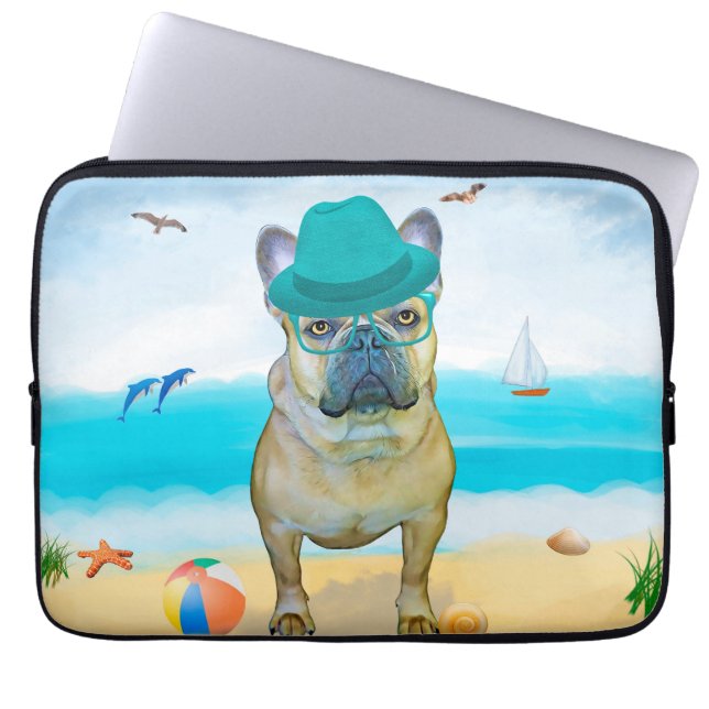 Housse Pour Ordinateur Portable French Bulldog sur la plage (Devant)