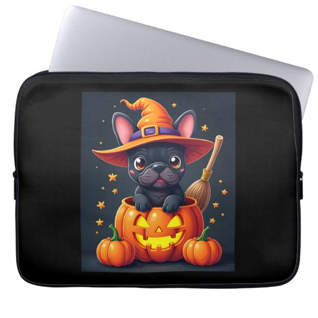 Housse Pour Ordinateur Portable French Bulldog Witch Pumpkin Halloween Mens Womens (Devant)