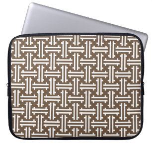 Housse Pour Ordinateur Portable Fret chinois Art déco, Taupe Tan et blanc