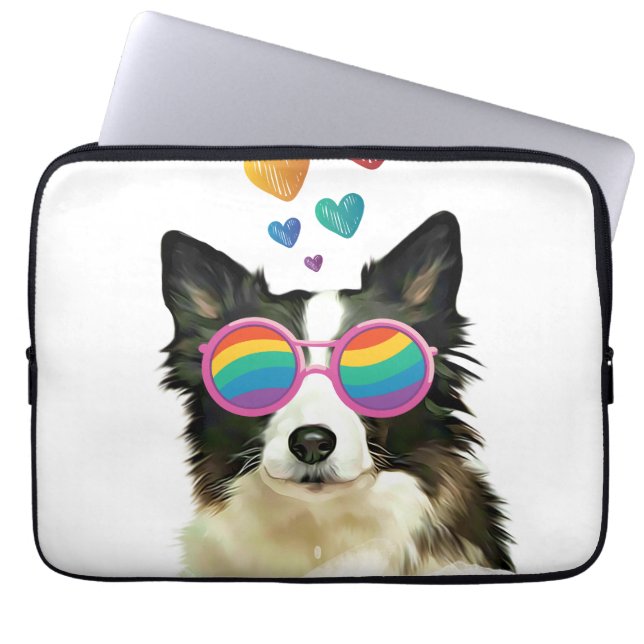 Housse Pour Ordinateur Portable Frontière Collie Chien avec Coeurs Saint-Valentin (Devant)