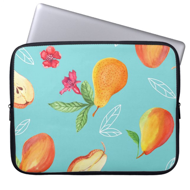 Housse Pour Ordinateur Portable Fruits de jardin : Aquarelle bleu. (Devant)