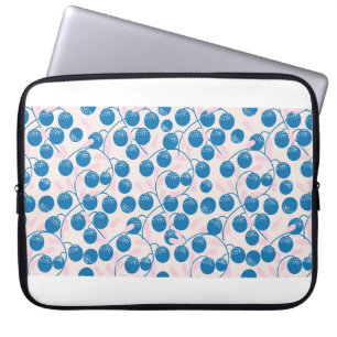 Housse Pour Ordinateur Portable Fruits ronds bleus aux feuilles roses, en p transp
