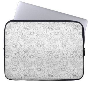 Housse Pour Ordinateur Portable Fruits tropicaux sans couture motif noir et blanc