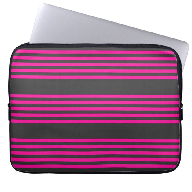 Housse Pour Ordinateur Portable Fuchsia and charcoal five stripes pattern (Devant)