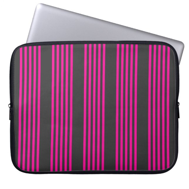 Housse Pour Ordinateur Portable Fuchsia and charcoal five stripes pattern (Devant)