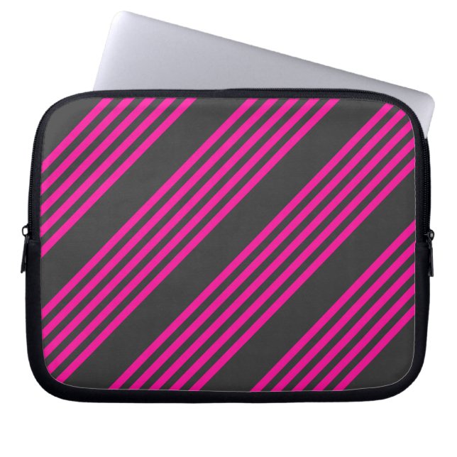 Housse Pour Ordinateur Portable Fuchsia and charcoal five stripes pattern (Devant)