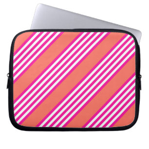 Housse Pour Ordinateur Portable Fuchsia and living coral five stripes pattern
