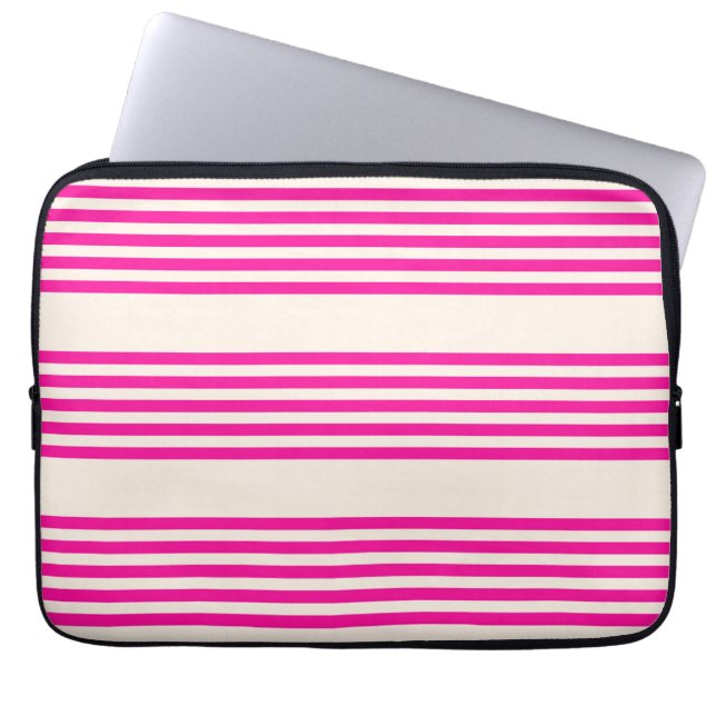 Housse Pour Ordinateur Portable Fuchsia et beige cinq rayures motif (Devant)