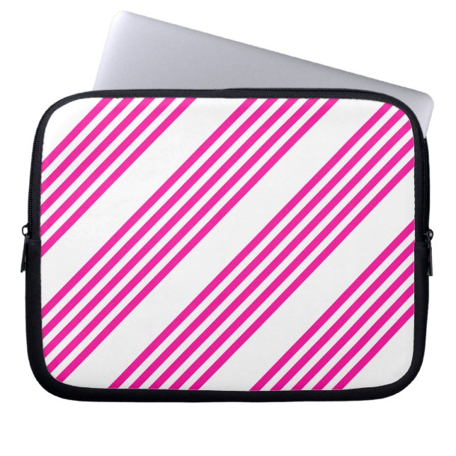Housse Pour Ordinateur Portable Fuchsia et blanc cinq bandes motif (Devant)