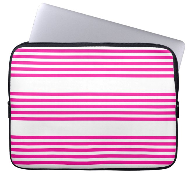 Housse Pour Ordinateur Portable Fuchsia et blanc cinq bandes motif (Devant)