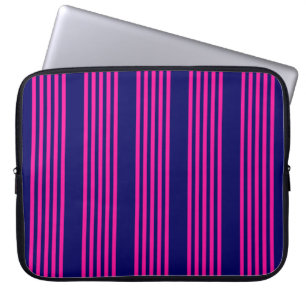 Housse Pour Ordinateur Portable Fuchsia et bleu marine cinq bandes motif