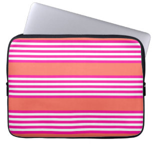 Housse Pour Ordinateur Portable Fuchsia et corail vivant cinq bandes motif