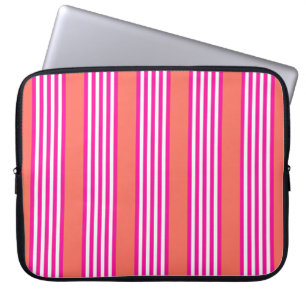Housse Pour Ordinateur Portable Fuchsia et corail vivant cinq bandes motif