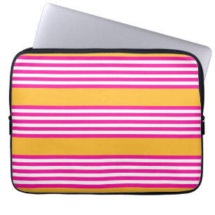 Housse Pour Ordinateur Portable Fuchsia et jaune cinq bandes motif
