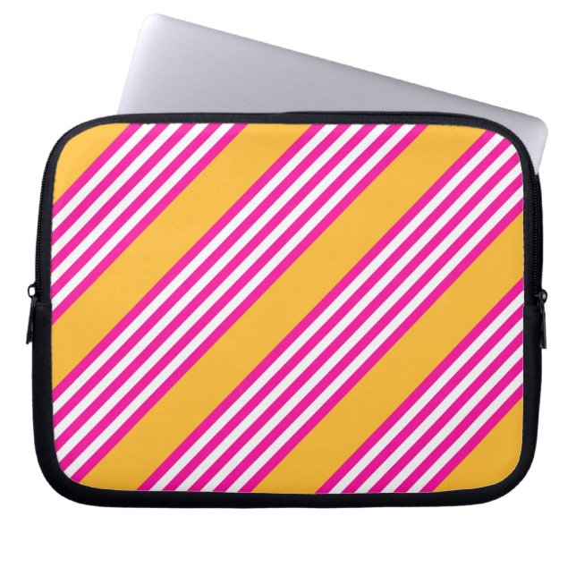 Housse Pour Ordinateur Portable Fuchsia et jaune cinq bandes motif (Devant)