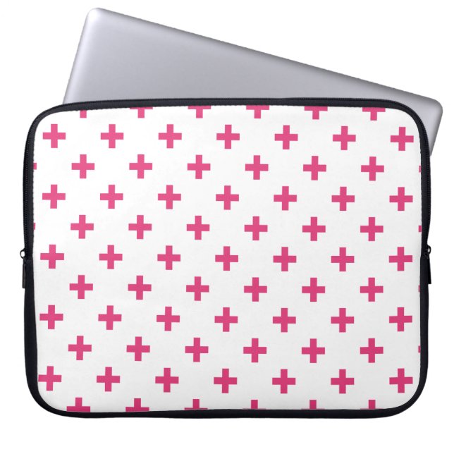 Housse Pour Ordinateur Portable Fuchsia polka crosses on white (Devant)