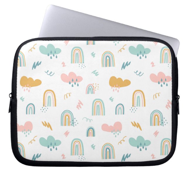 Housse Pour Ordinateur Portable Fun Rainbow & Rain Cloud Pattern (Devant)