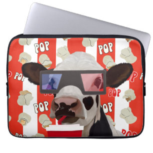 Housse Pour Ordinateur Portable Fun Retro Popcorn Whimsical Cow - Red Stripes