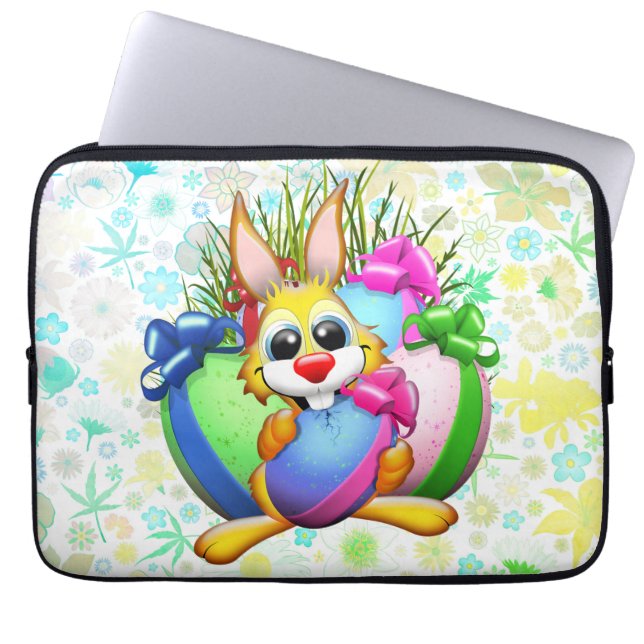 Housse Pour Ordinateur Portable Funny Bunny biting an Easter Egg (Devant)