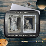 Housse Pour Ordinateur Portable Funny Cat Photos Métal Leather Portable Sleeve<br><div class="desc">Manche d'ordinateur portable avec un design en faux cuir foncé avec revêtement métallique et vos propres photos personnalisées (optionnel) et (drôle ou autre) textes. Beau comme cadeau pour lui.</div>